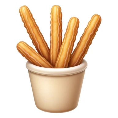 Cinematic Realistic Churros Dessert Emoji, showcasing crispy, golden-brown fried dough sticks dusted with sugar rendered with lifelike detail and warm, inviting lighting. sticker
