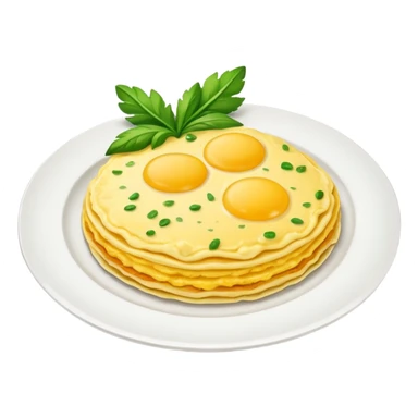 omlette on plate, some garnish on omlette sticker