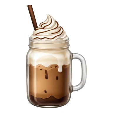 cold coffee emoji, mason jar with coffee, ice, and whipped cream sticker