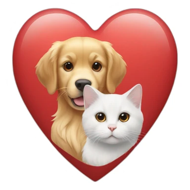 A Golden retriever, a white cat and a dark grey cat in a red heart sticker