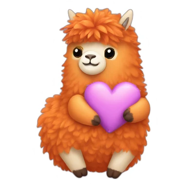 orange alpaca with feathers holding a heart-shaped pillow sticker