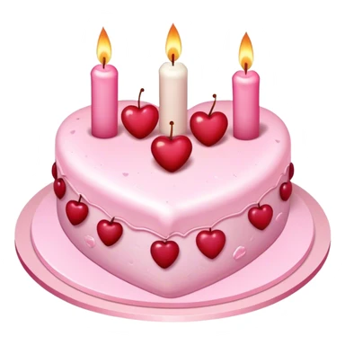 heart shaped cake with small cherries for decoration and 3 candles coquette sticker