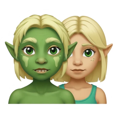 ugly female troll with blonde hair next to short blonde human sticker