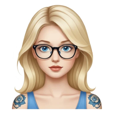 Hyper Realistic glamourous model, pale woman, long blonde balayage hair, blue eyes and glasses, shoulder tattoo  sticker