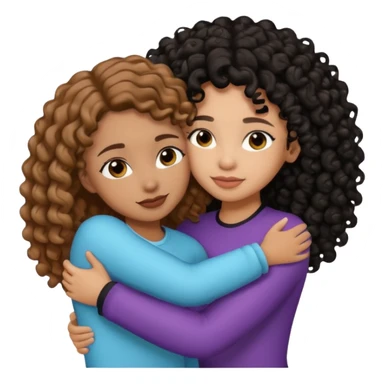 A girl with 1a light brown hair and light skin tone and the other girl with black curly hair with a bit of brown skin tone hugging sticker