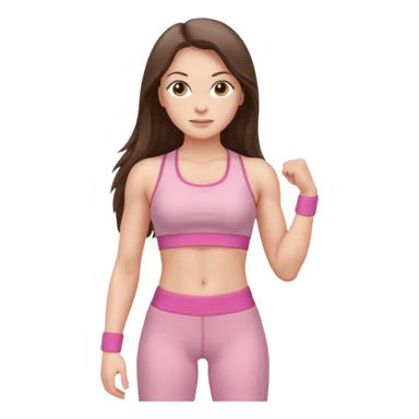 white brunette girl long hair with hazel eyes in light pink workout with abs clothes standing  sticker