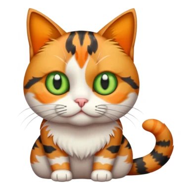 full body colourful calico tabby cat with skinny head and fat body with an anxious face sticker