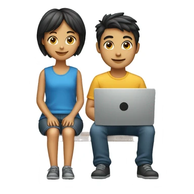 boy and girl sitting at the laptop sticker