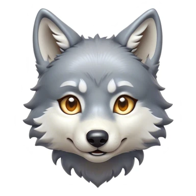 Cinematic Cute Wolf Portrait Emoji, Head tilted playfully and inquisitively, featuring a lustrous grey and white Fur with a wild, natural sheen, round, sparkling eyes filled with curious mischief, Simplified yet irresistibly adorable features, highly detailed, glowing with a warm, friendly glow, high shine, affectionate yet spirited, stylized with a touch of wilderness whimsy, bright and endearing, soft glowing outline, capturing the essence of a mischievous yet loving wolf, so playful it feels like it could bound out of the screen and into your arms! sticker