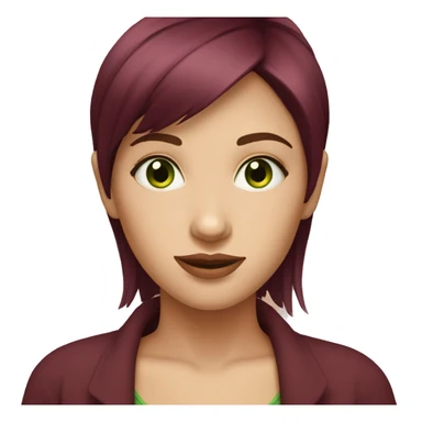 Girl with fair skin, burgundy short shag haircut, green eyes, oval face.  sticker