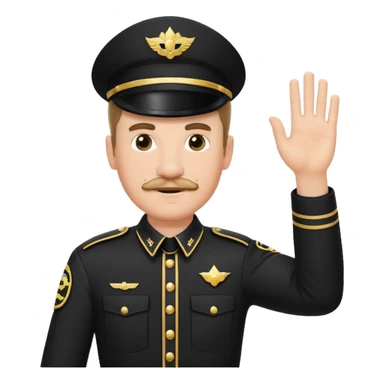 A white man with a small mustache raising one hand straight out like a Sieg Hail salute in Black SS uniform. The arm must be straight out with no bend in the elbow sticker