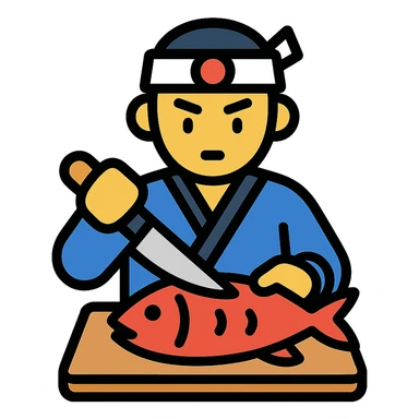 Korean sushi master slaying a fish sticker