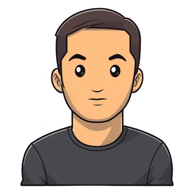 Attractive man in his 40s with youthful appearance, light brown skin, elongated face, defined jawline, medium dark eyes, arched eyebrows, straight nose, handsome friendly expression, short dark hair styled upward, athletic build, wearing a fitted black t-shirt sticker