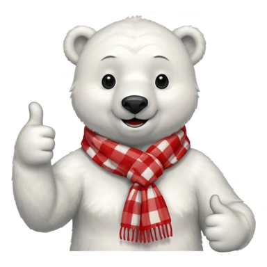 Polar Bear, smiling, thumbs up, wearing red Checkered Triangle scarf sticker