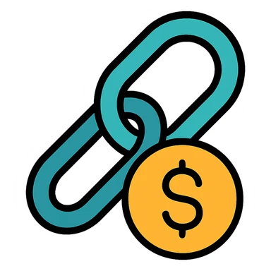 money link icon, clear and recognizable, suitable for digital use, color outline style sticker