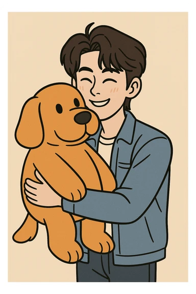  Zhang Zhenyuan holding orange giant dog plush  sticker