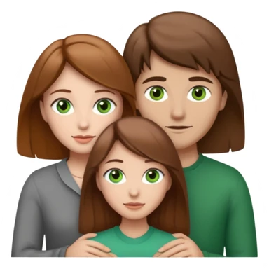 3 people. Throuple. Blank woman with light brown hair and green eye color on left. And also a blank man with brown hair and grey eye color in the middle. And a blank woman with brown hair and grey eye color on the right. Holding each other sticker