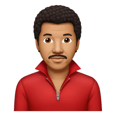 Lionel Richie with dark brown hair, red outfit sticker