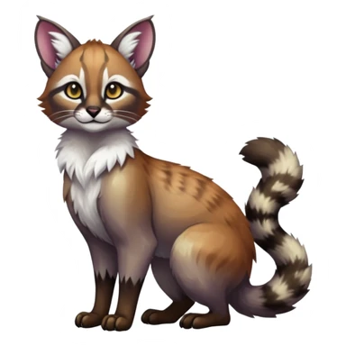 Colorful dark tropical white iridescent glorious divine exotic cute cool beautiful shiny beautiful fantasy-caracal-civet-genet-sergal-vernid-Cacomistle-oncilla-animal-Fakémon-hybrid-fursona (full body) sticker
