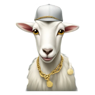 A Goat with gold chains and money and a cap  sticker