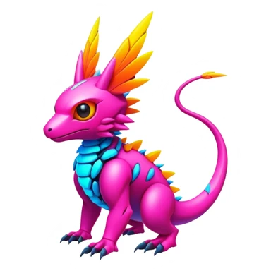 Tropical exotic futuristic lush warm-colored modern colorful neon-colored cyber-Fakémon-Digimon-Trico-creature sticker