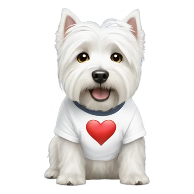 West highland white terrier wearing a T-shirt that says I love mummy sticker