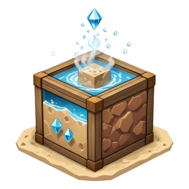 crafting table with tools, stone, wood, glass, sand, steam, water, diamonds... like a minecraft style cube crafting table  sticker