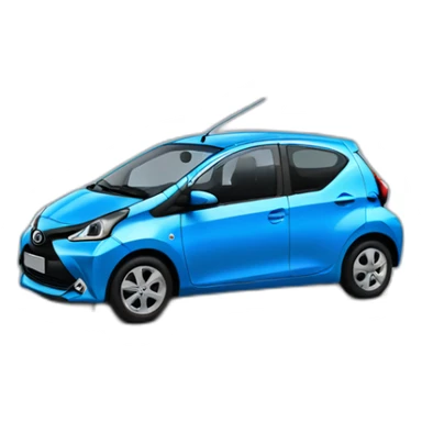 blue toyota aygo from 2016 with five doors and black on the top sticker