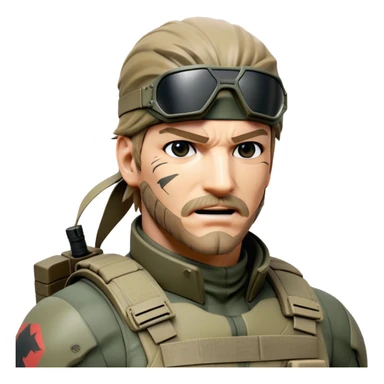Cinematic Realistic Metal Gear Solid Snake Soldier Portrait, head tilted dramatically with an exaggeratedly amused expression, blending stealthy seriousness with a touch of unexpected humor. His rugged features, set against intricately detailed tactical gear in muted earth tones, are rendered with lifelike texture and dynamic lighting, high shine, dramatic yet whimsical, capturing the essence of a soldier whose epic covert skills are matched by a playful, irreverent spark. sticker