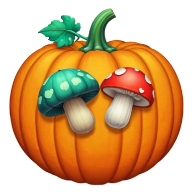 A pixel art heart with a mushroom on one side and a pumpkin on the other sticker