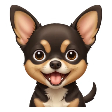 A high-resolution digital illustration of a cute black and tan chihuahua with big eyes yawning. portrait in a clean,realistic style sticker