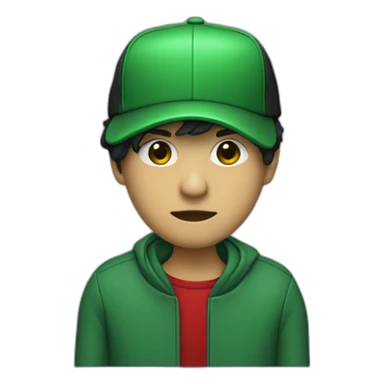 Someone with green skin no face green jacket black pants and a black cap with a Red R on it sticker