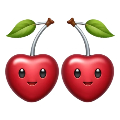 A pair of cherries emoji made of polished silver chrome, smooth rounded shapes, glossy metallic finish, soft highlights and reflections, cute proportions, iOS emoji style, centered, clean white background, no text sticker