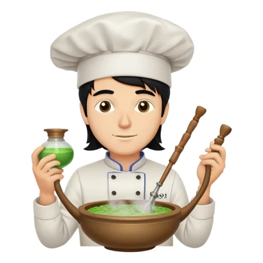 A white guy with black hair packing a hookah bowl with a chef hats  sticker