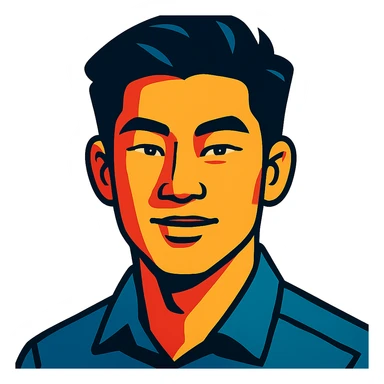 vibrant toon style portrait of a black haired handsome Chinese man sticker