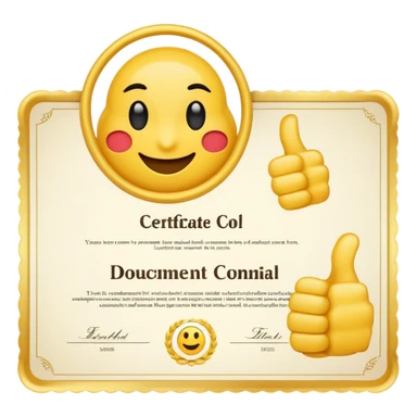 A simple emoji of a certificate document with a seal and a thumbs-up symbol, representing qualification or certification emoji style sticker