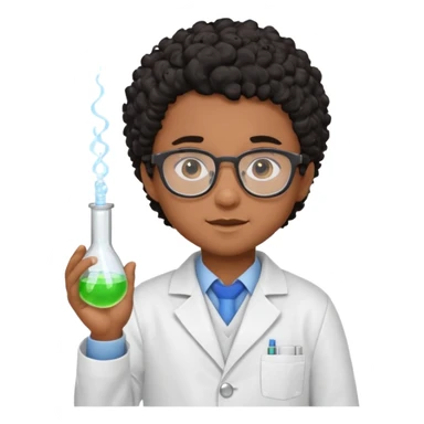 kid boy scientist brown skin, black curly hair sticker