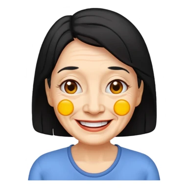mujer mayor con arrugas, cabello negro, estilo emoji sticker