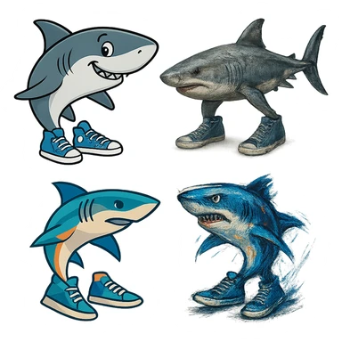 shark wearing blue sneakers, varied style sticker