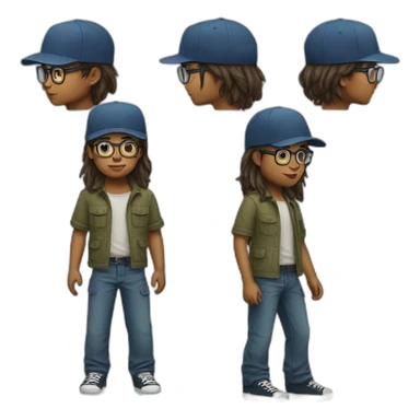young boy with long hair and cap and Cargo pants and have glasses another hair sticker