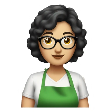 chubby lady with black hair green apron  with glasses cooking tacos sticker