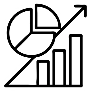Minimalistic linear icon, thin outline, professional corporate style, monochrome, suitable for business brokerage website. Clean, modern, scalable vector design. Business analytics icon, pie chart growing up, minimalist outline, clean corporate style, single color, flat design in the style of an icon sticker