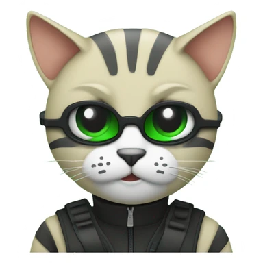 Generate a emoji of the face has a cat and the overview of this concept is hacker programming in a laptop that laptop has programming in green colour and screen in black colour and over all theme is in black colour sticker