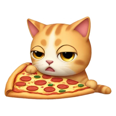 sad cat with a pizza sticker