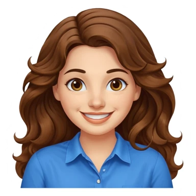 30 yr old italian woman, long brown wavy hair, big brown eyes, huge smile, bright blue shirt, no bangs, a bit chubby sticker