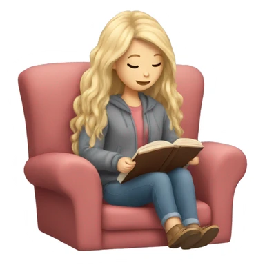 long hair white girl reading a book in cozy chair  sticker