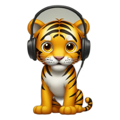 tiger standing on 2 feet wearing headphones sticker
