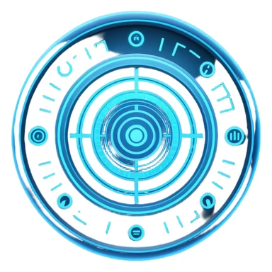 A circular blue holographic interface made of concentric rings, glowing tick marks, and data arcs, with the text “J.A.R.V.I.S.” centered, resembling a futuristic digital HUD floating in space. sticker