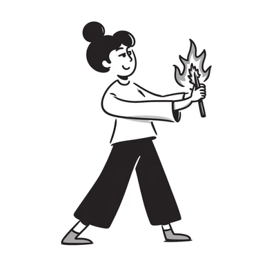 hand-drawn doodle of a woman with a fire whip sticker