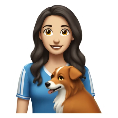 White girl with long wavier dark brown hair celebrating Hanukkah with her fox looking dog sticker